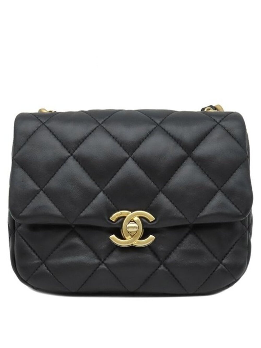 Chanel Shoulder Bag Mini Flap Lambskin Black Gold CC Logo
